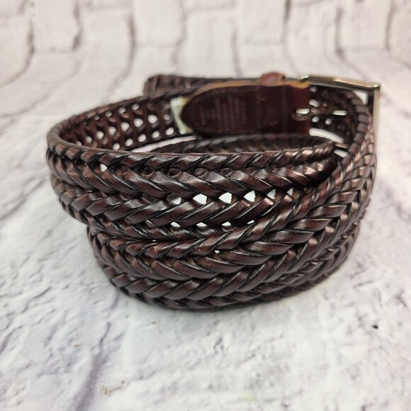Vintage Fossil Braided Leather Belt Sz 44 Brown With Silver Tone Buckle Mint - Picture 5 of 13